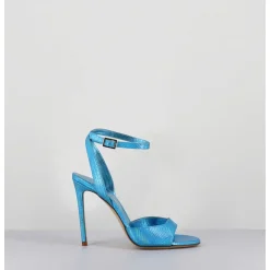 Sandales A Talon Haut Effet Ecailles Cuir Bleu - Tage Viper Turchese