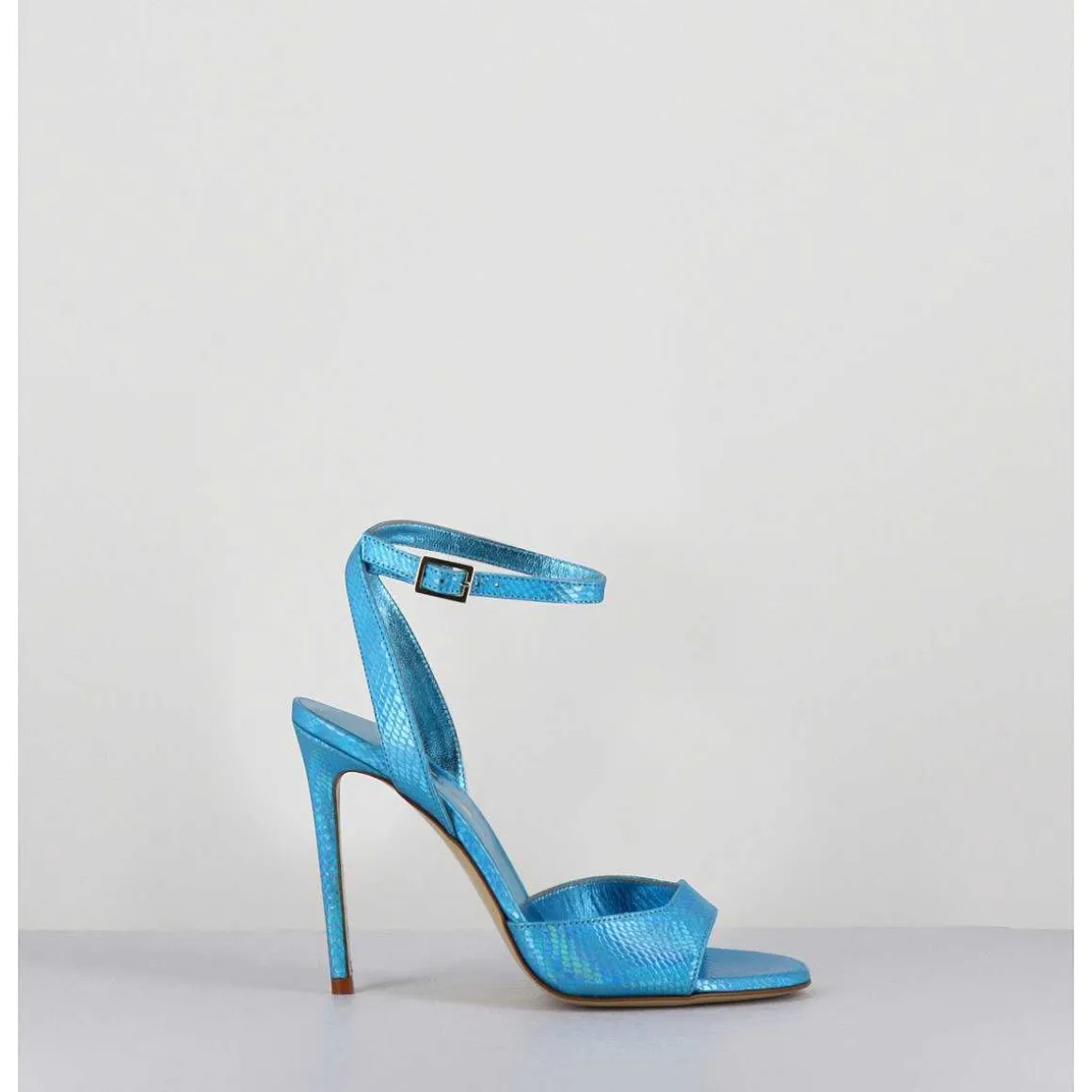 Sandales A Talon Haut Effet Ecailles Cuir Bleu - Tage Viper Turchese