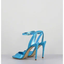 Sandales A Talon Haut Effet Ecailles Cuir Bleu - Tage Viper Turchese