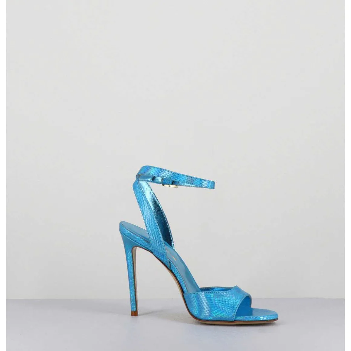 Sandales A Talon Haut Effet Ecailles Cuir Bleu - Tage Viper Turchese