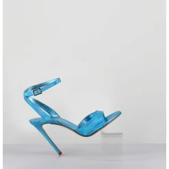 Sandales A Talon Haut Effet Ecailles Cuir Bleu - Tage Viper Turchese