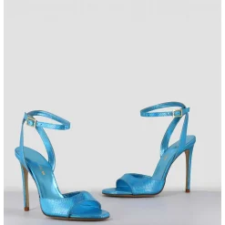 Sandales A Talon Haut Effet Ecailles Cuir Bleu - Tage Viper Turchese