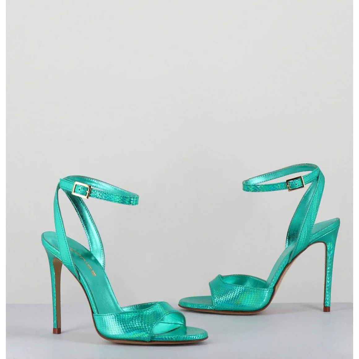 Sandales A Talon Haut Effet Ecailles Cuir Vert - Tage Vipr Smeraldo