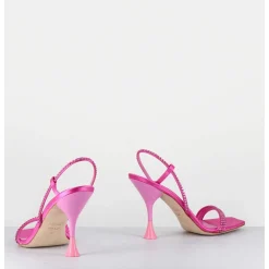 Sandales A Talon Haut Satin Rose Fuchsia & Strass - Eloise Satin Candy