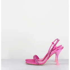 Sandales A Talon Haut Satin Rose Fuchsia & Strass - Eloise Satin Candy