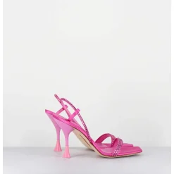 Sandales A Talon Haut Satin Rose Fuchsia & Strass - Eloise Satin Candy