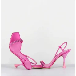 Sandales A Talon Haut Satin Rose Fuchsia & Strass - Eloise Satin Candy