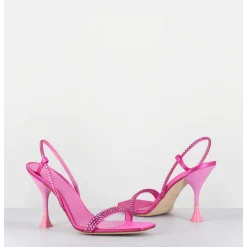 Sandales A Talon Haut Satin Rose Fuchsia & Strass - Eloise Satin Candy
