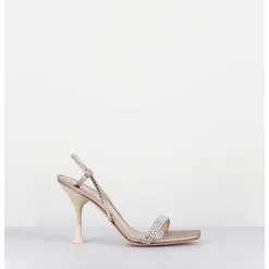 Sandales A Talon Haut Satin Beige & Strass - Eloise Satin Skin
