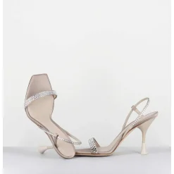 Sandales A Talon Haut Satin Beige & Strass - Eloise Satin Skin