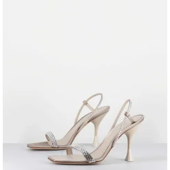 Sandales A Talon Haut Satin Beige & Strass - Eloise Satin Skin