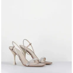 Sandales A Talon Haut Satin Beige & Strass - Eloise Satin Skin
