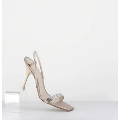 Sandales A Talon Haut Satin Beige & Strass - Eloise Satin Skin