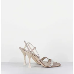 Sandales A Talon Haut Satin Beige & Strass - Eloise Satin Skin