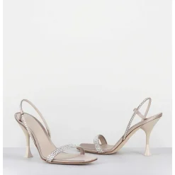 Sandales A Talon Haut Satin Beige & Strass - Eloise Satin Skin