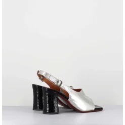 Sandales A Talon 70S Cuir Argent & Noir - Pendal44 Porsche Silver