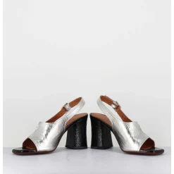 Sandales A Talon 70S Cuir Argent & Noir - Pendal44 Porsche Silver