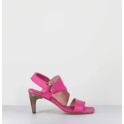 Sandales Asymetriques A Talon En Cuir Rose Fuchsia - Cati Shady Glamour