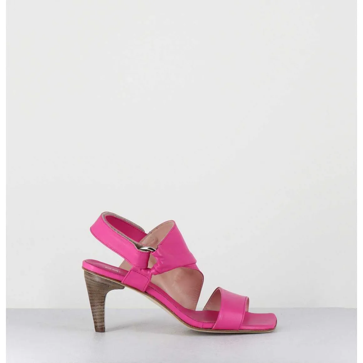 Sandales Asymetriques A Talon En Cuir Rose Fuchsia - Cati Shady Glamour