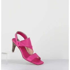 Sandales Asymetriques A Talon En Cuir Rose Fuchsia - Cati Shady Glamour