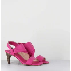 Sandales Asymetriques A Talon En Cuir Rose Fuchsia - Cati Shady Glamour