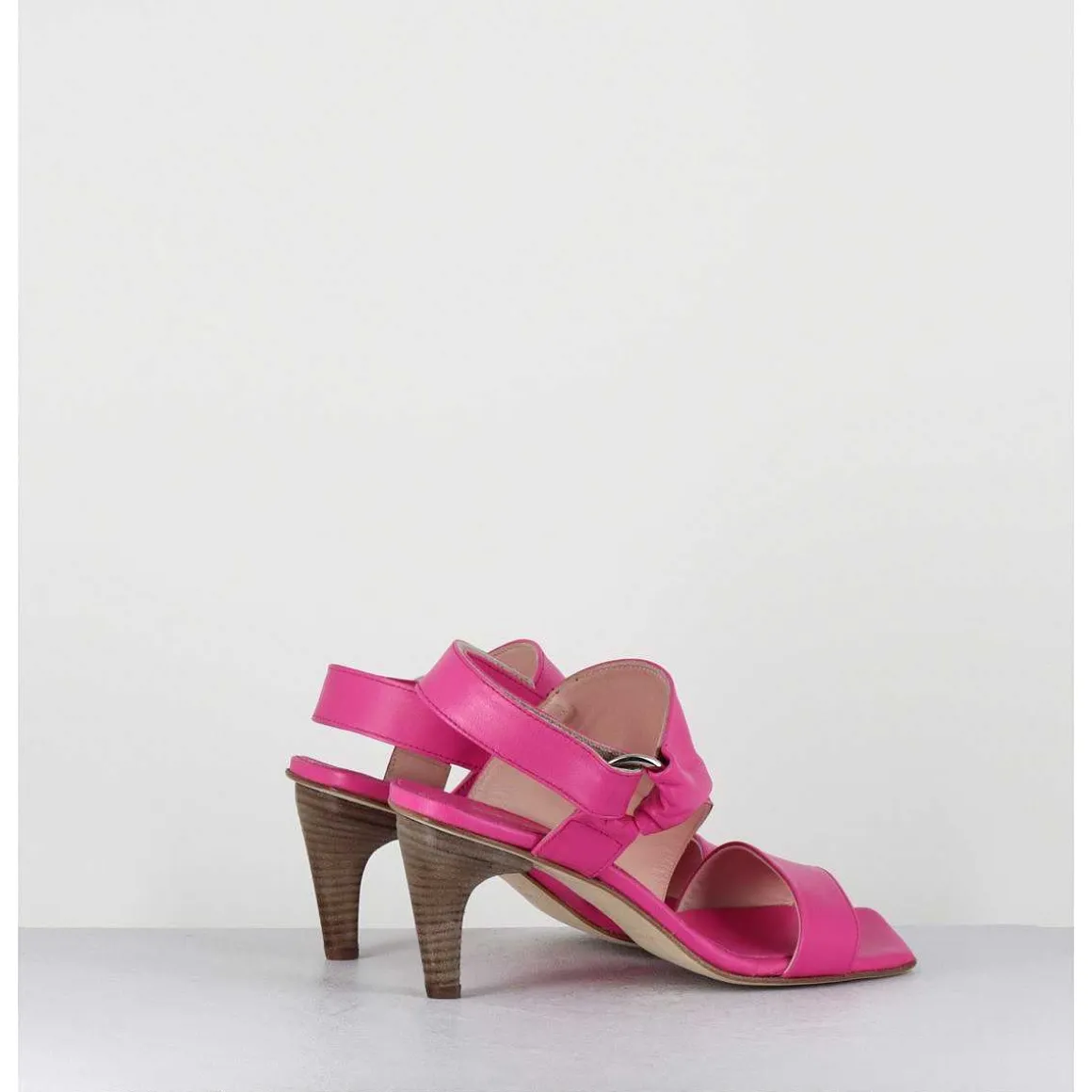 Sandales Asymetriques A Talon En Cuir Rose Fuchsia - Cati Shady Glamour