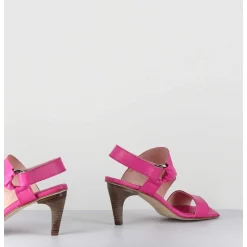 Sandales Asymetriques A Talon En Cuir Rose Fuchsia - Cati Shady Glamour