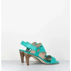 Sandales Asymetriques A Talon En Cuir Turquoise - Cati Shady Smeraldo