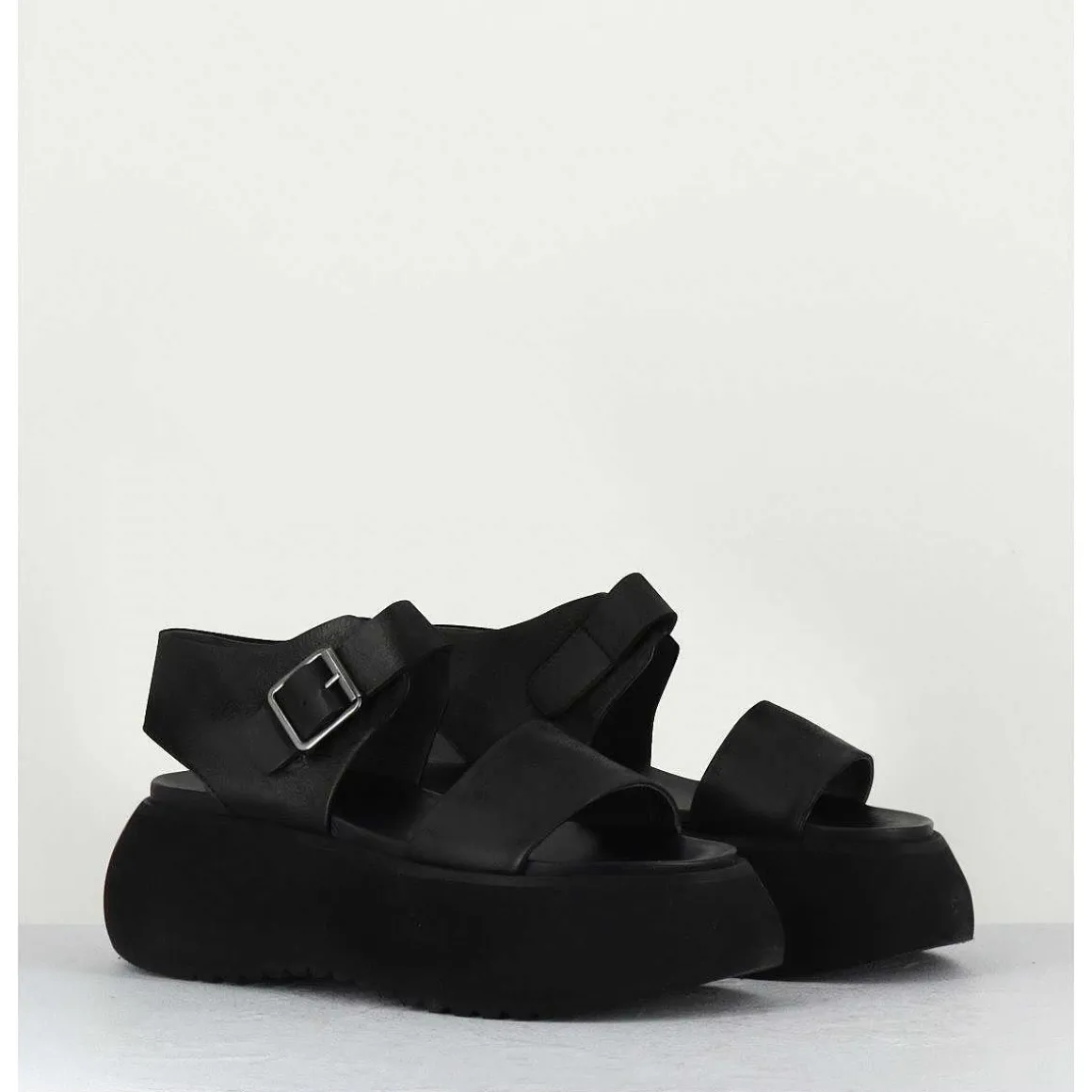 Sandales Chunky En Cuir Noir - 1E005 Gas Nero