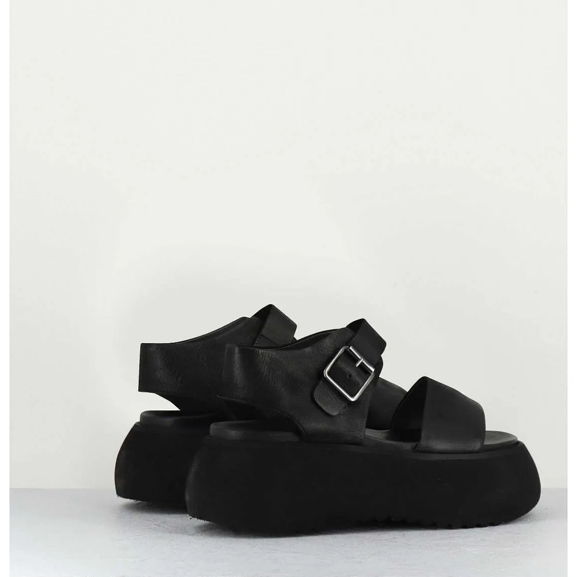 Sandales Chunky En Cuir Noir - 1E005 Gas Nero