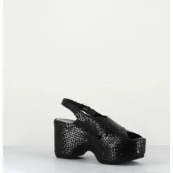 Sandales Compensees En Cuir Tresse Noir - Como23 Black