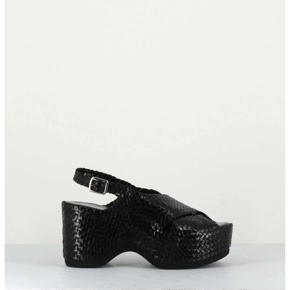 Sandales Compensees En Cuir Tresse Noir - Como23 Black