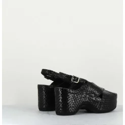 Sandales Compensees En Cuir Tresse Noir - Como23 Black