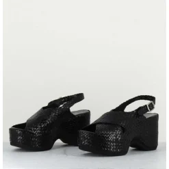 Sandales Compensees En Cuir Tresse Noir - Como23 Black