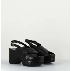 Sandales Compensees En Cuir Tresse Noir - Como23 Black