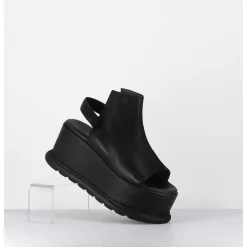 Sandales Compensees En Cuir Noir Esprit Japonais - 2420 Gas Nero