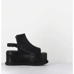 Sandales Compensees En Cuir Noir Esprit Japonais - 2420 Gas Nero
