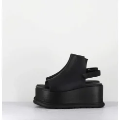 Sandales Compensees En Cuir Noir Esprit Japonais - 2420 Gas Nero