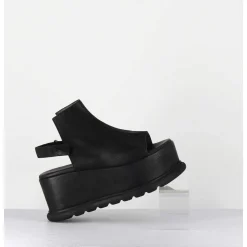 Sandales Compensees En Cuir Noir Esprit Japonais - 2420 Gas Nero