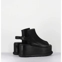Sandales Compensees En Cuir Noir Esprit Japonais - 2420 Gas Nero