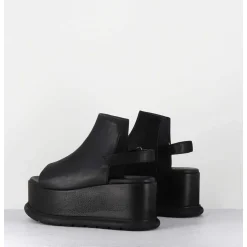Sandales Compensees En Cuir Noir Esprit Japonais - 2420 Gas Nero