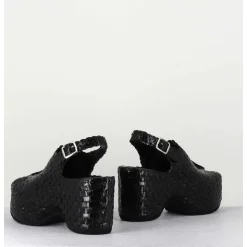 Sandales Compensees En Cuir Noir Tresse - Posi23 Black