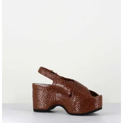 Sandales Compensees En Cuir Tresse Marron - Como23 Brown