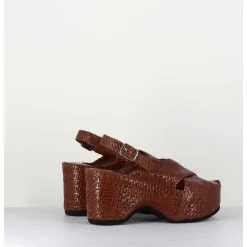 Sandales Compensees En Cuir Tresse Marron - Como23 Brown