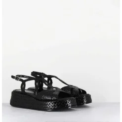 Sandales Compensees En Cuir Tresse Noir - Kati24 Nero