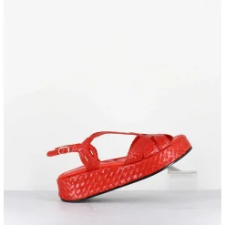 Sandales Compensees En Cuir Tresse Corail - Kati24 Mandarina