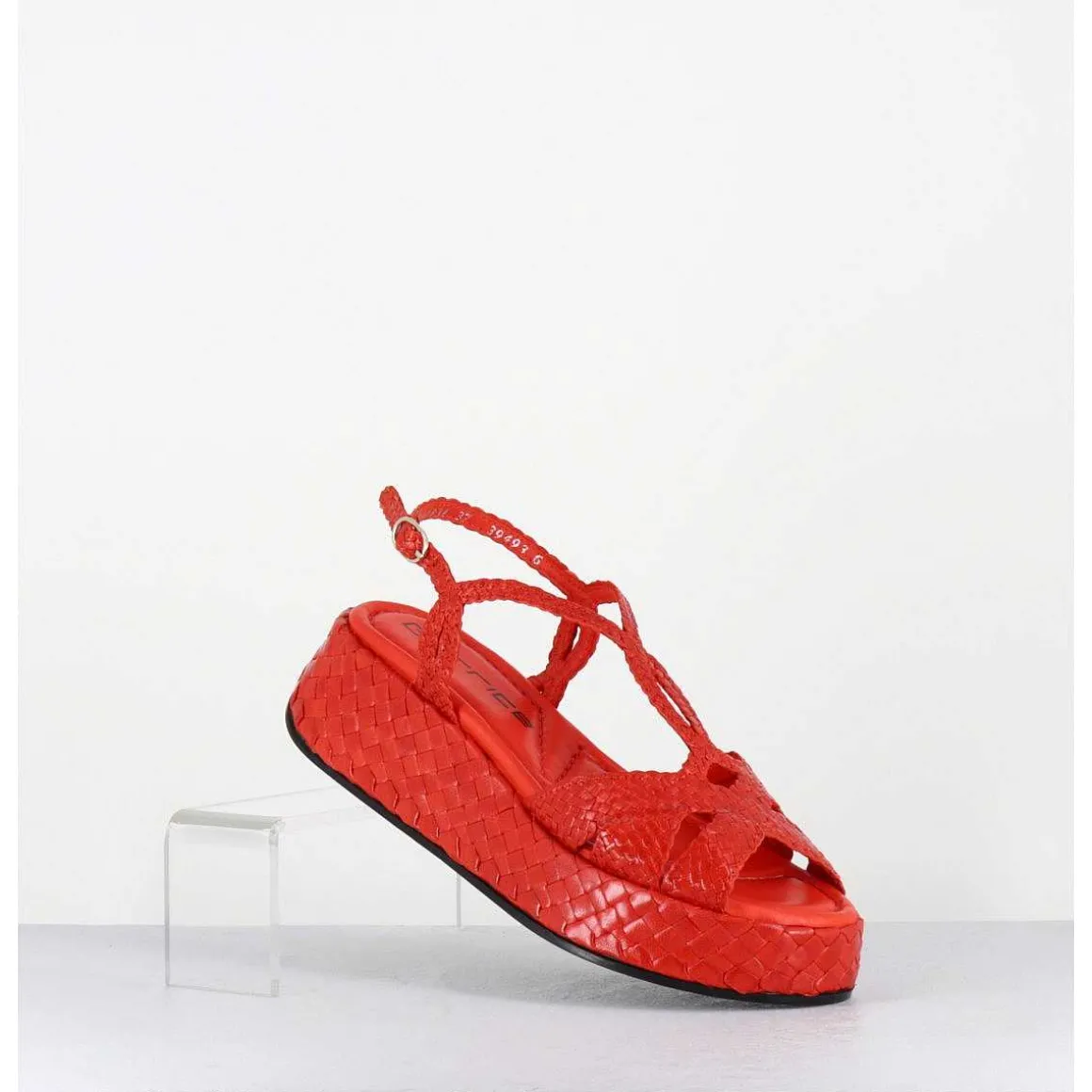 Sandales Compensees En Cuir Tresse Corail - Kati24 Mandarina