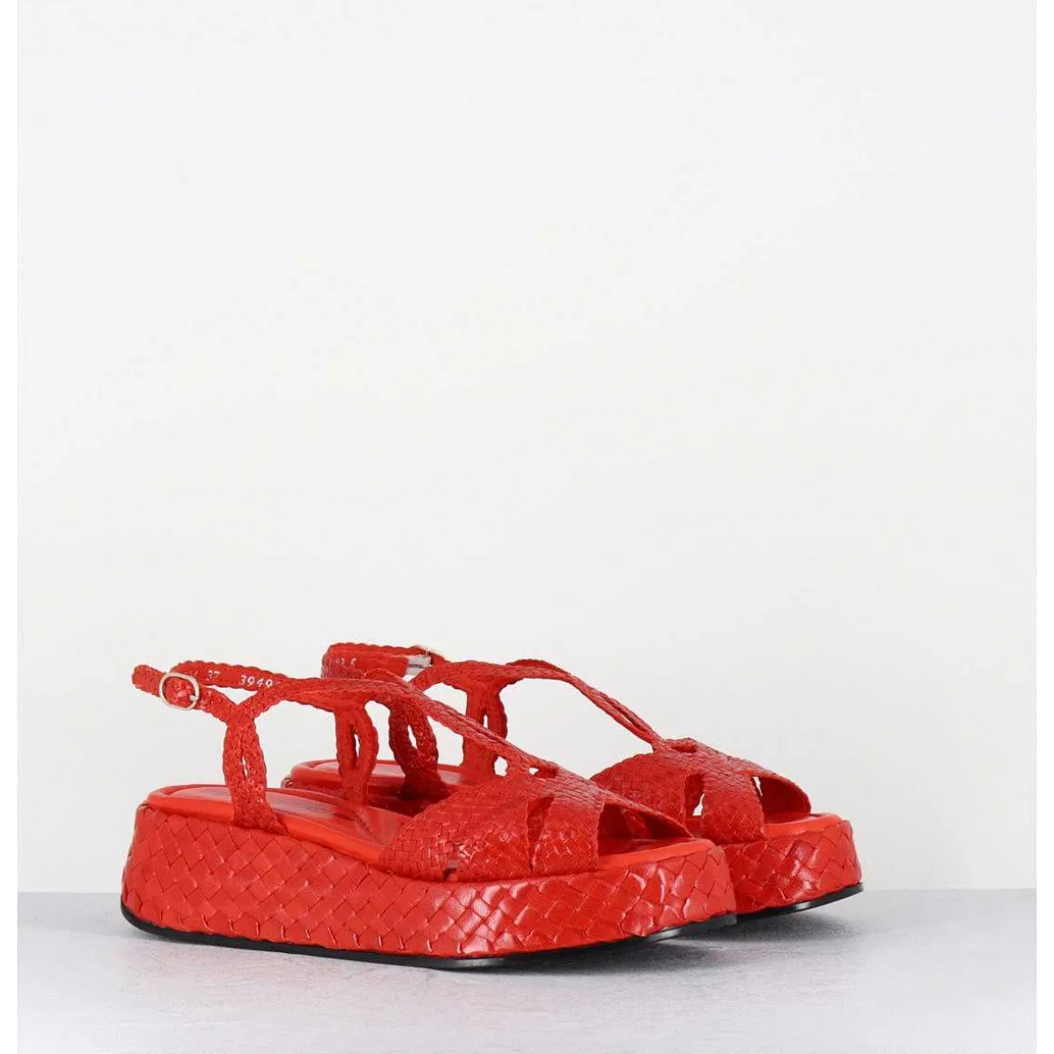 Sandales Compensees En Cuir Tresse Corail - Kati24 Mandarina