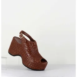 Sandales Compensees En Cuir Marron Tresse - Posi23 Brown