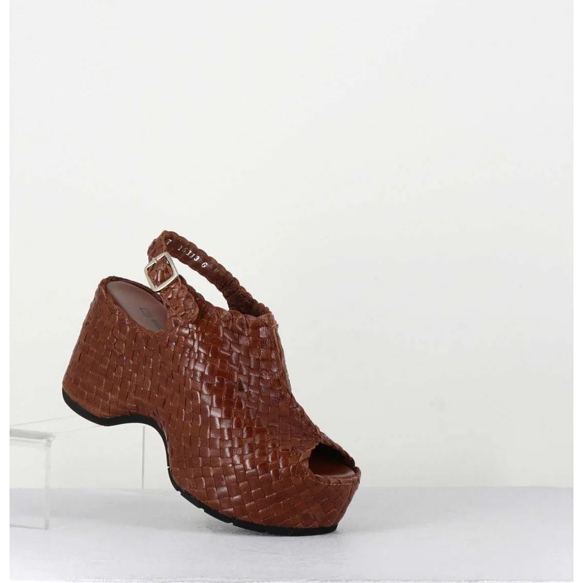 Sandales Compensees En Cuir Marron Tresse - Posi23 Brown